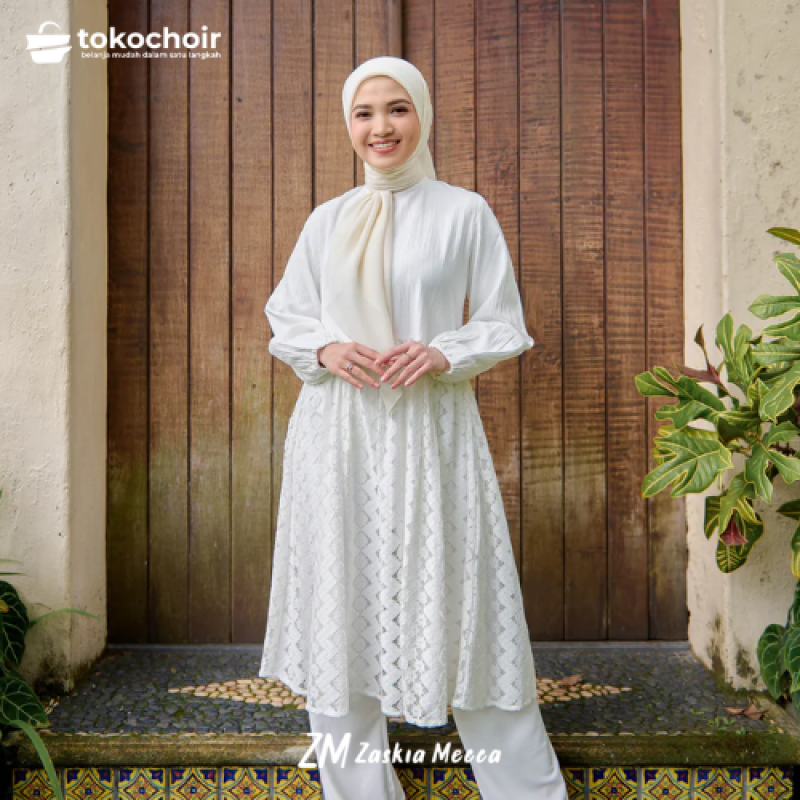 Zaskia Mecca - Arliva Midi Dress - White Series - Binar Samudra - Raya Collection Gamis Lebaran Premium