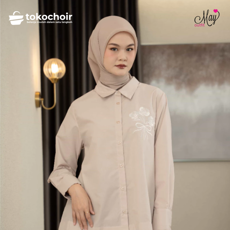Mayoutfit Jemina Shirt | Kemeja Basic mahogany maroon Katun Wanita Embroidery Bordir Bunga