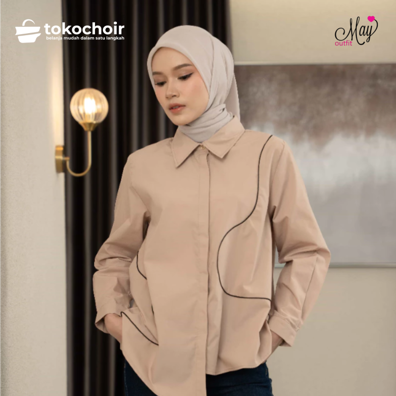 Mayoutfit Eimi Shirt | Kemeja Wanita Basic mahogany Asimetris Aksen Bordir Line Embroidery