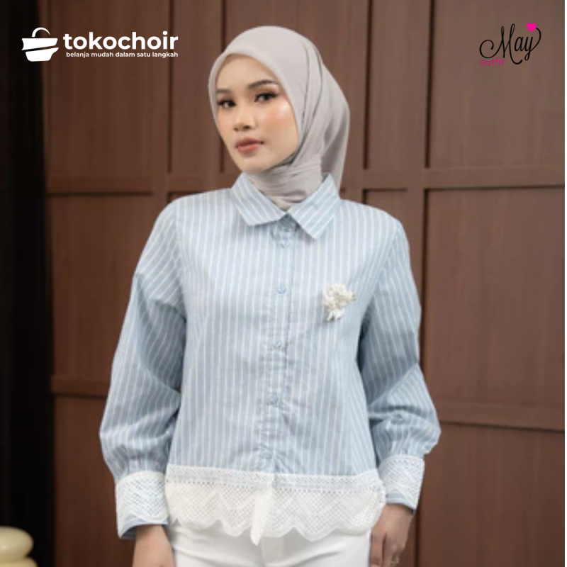 Mayoutfit Eiris Shirt | Atasan Kemeja Salur Variasi Bordir