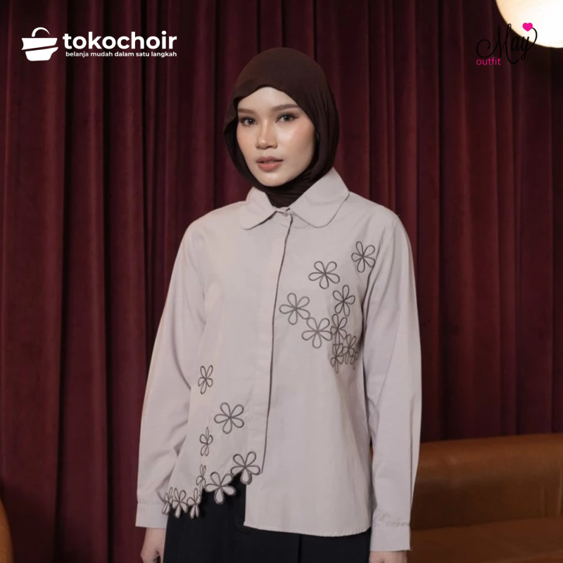 Mayoutfit Avilea Shirt | Kemeja Wanita Poplin Bordir Floral Embroidery