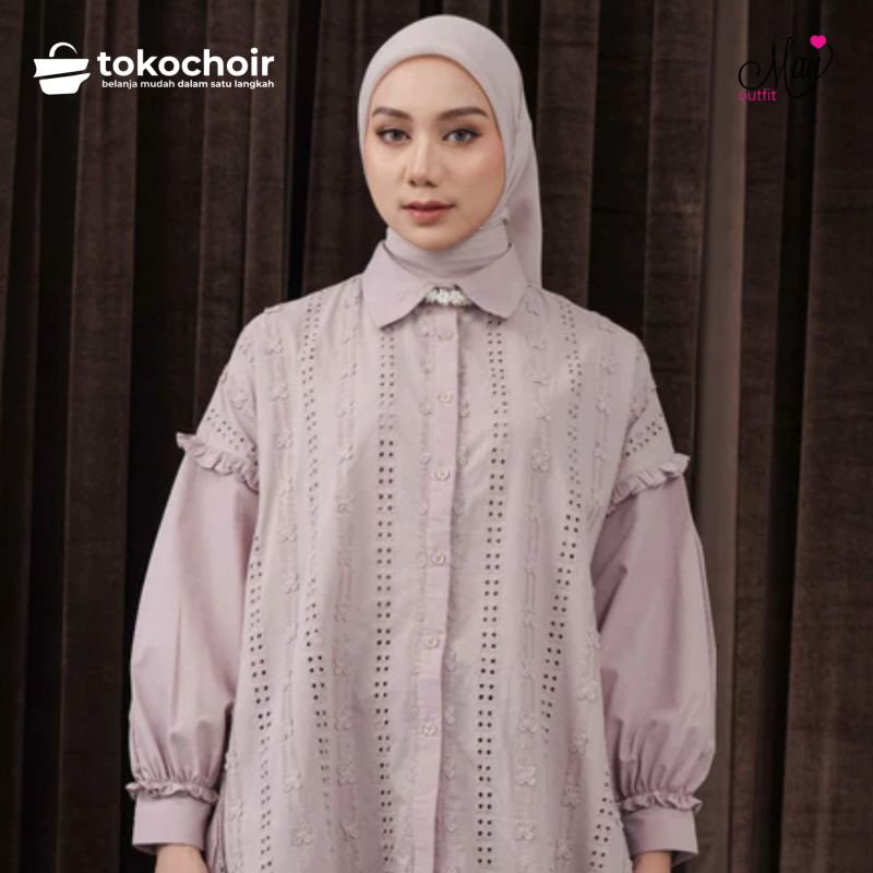 Mayoutfit Elainca Shirt | Kemeja Katun Bordir Wanita Oversized Blus