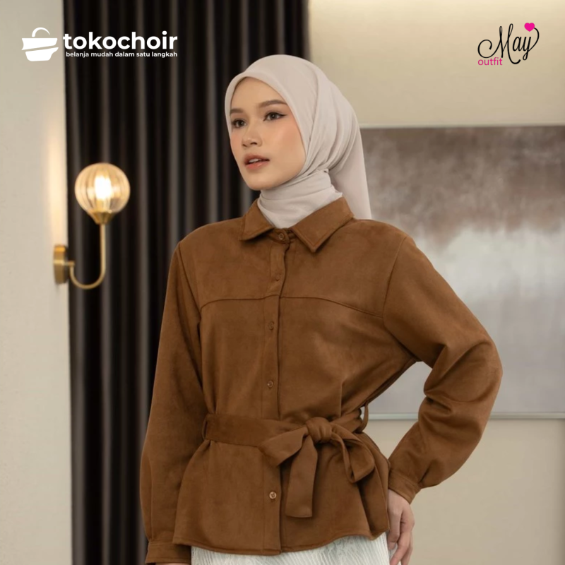 Mayoutfit Vilina Shirt | Kemeja Suede Basic Wanita Obi Belt Tali