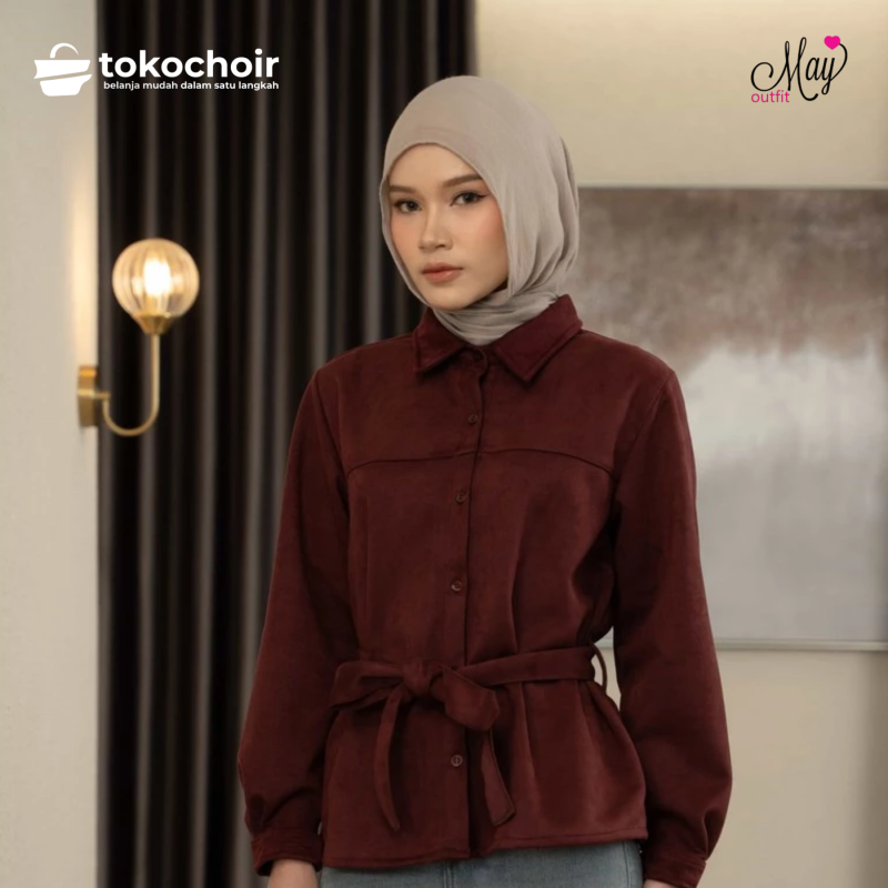 Mayoutfit Caliste Jacket | Outer Jaket Suede Wanita Aksen Tali Kerut