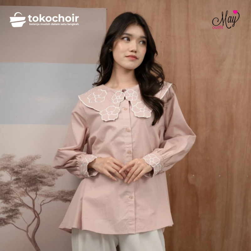 Mayoutfit Cecya Shirt | Kemeja Basic Wanita Kerah Bordir Floral Bunga