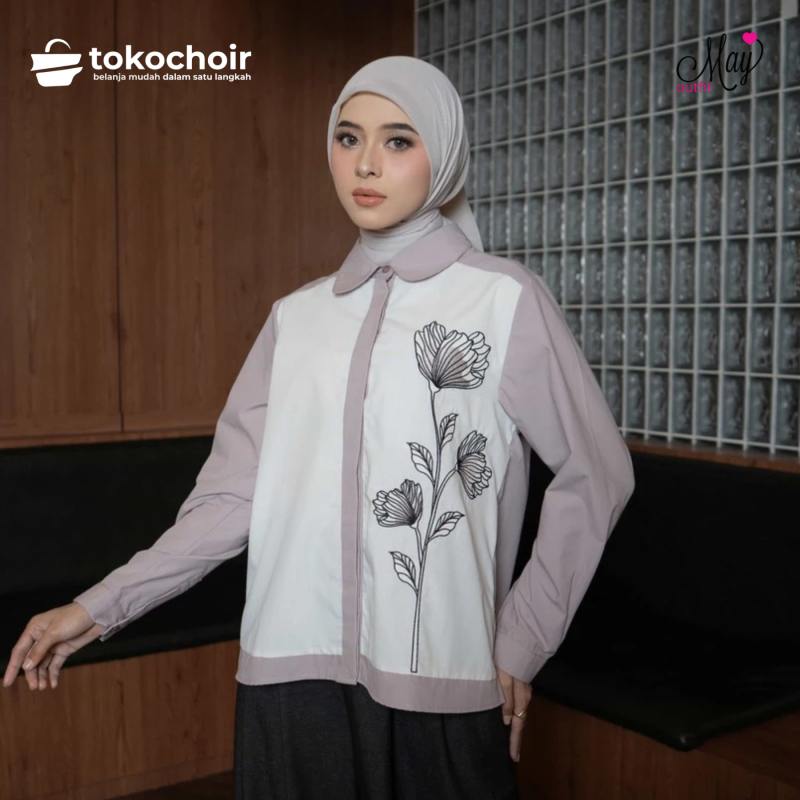 Mayoutfit Avana Shirt | Kemeja Poplin Wanita Two Tone Kombi Bordir Embroidery