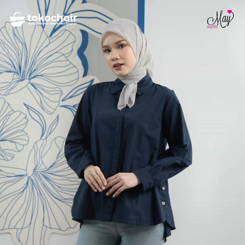 Mayoutfit Echo Shirt | Atasan Kemeja Poplin Wanita Aksen Bukaan Kancing Sisi