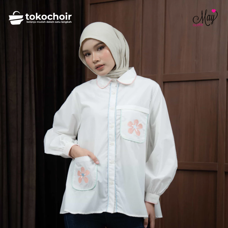 Mayoutfit Shayla Shirt | Kemeja Basic Poplin Wanita Embroidery Bordir Bunga Aksen Bisban