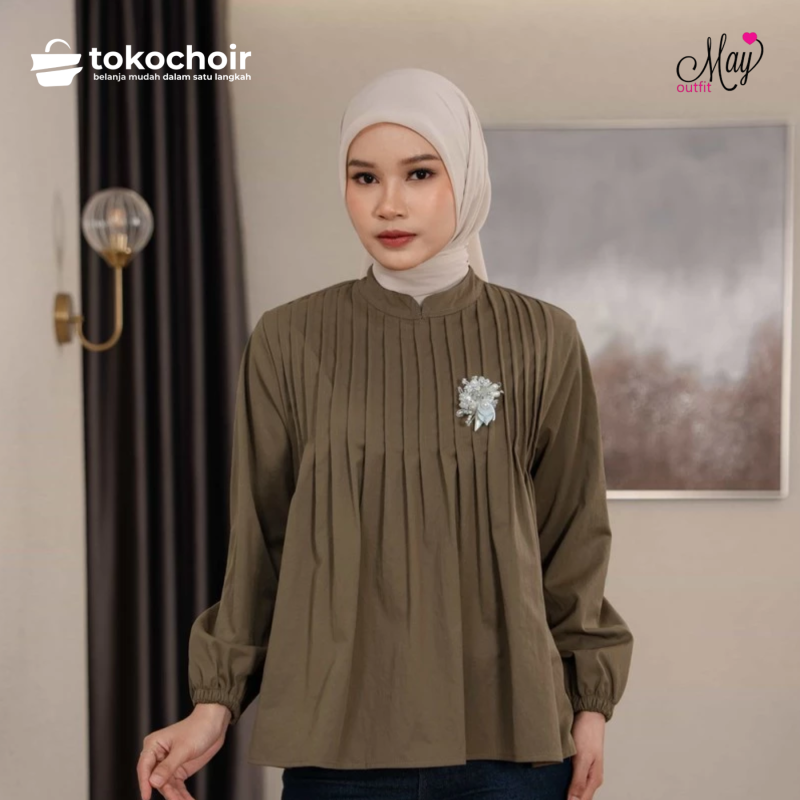 Mayoutfit Dalyza Blouse | Blus Wanita Pleated Kerah Chiangi
