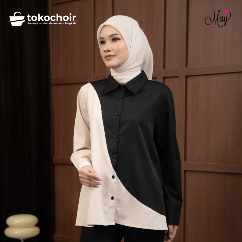 Mayoutfit Leticia Shirt | Kemeja Wanita Basic Kombi Two Tone mahogany