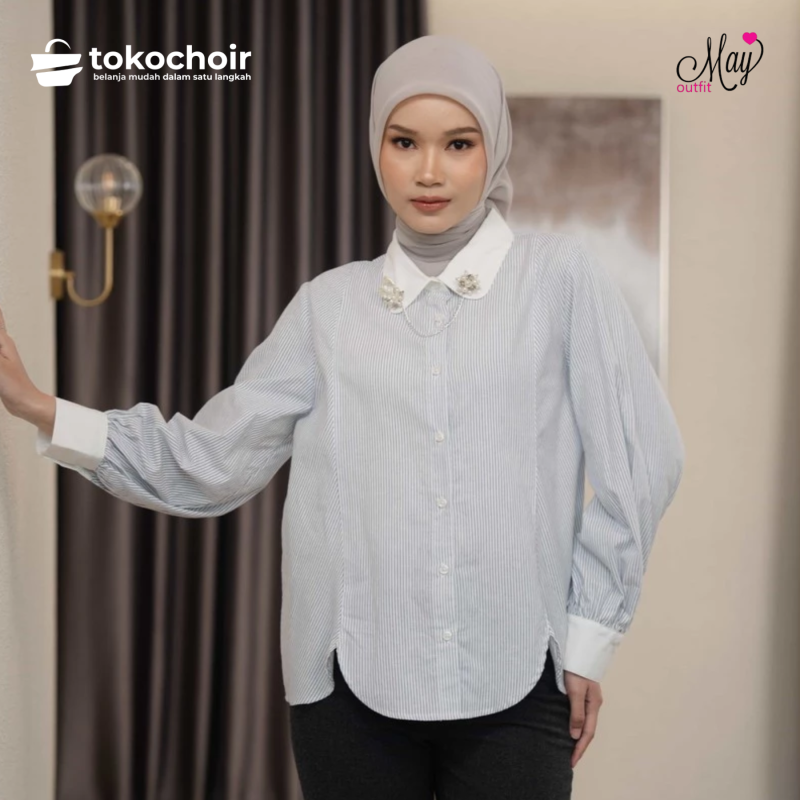 Mayoutfit Kymari Shirt | Kemeja Wanita Katun Stripe Kombi Salur