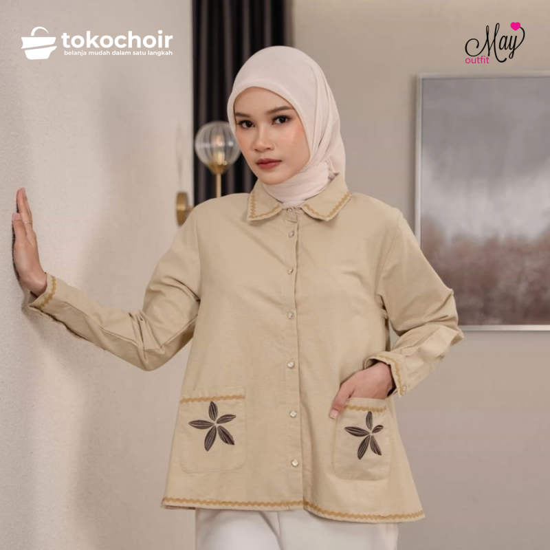 Mayoutfit Nazra Shirt | Kemeja Wanita Linen Basic Motif Bordir Embroidery