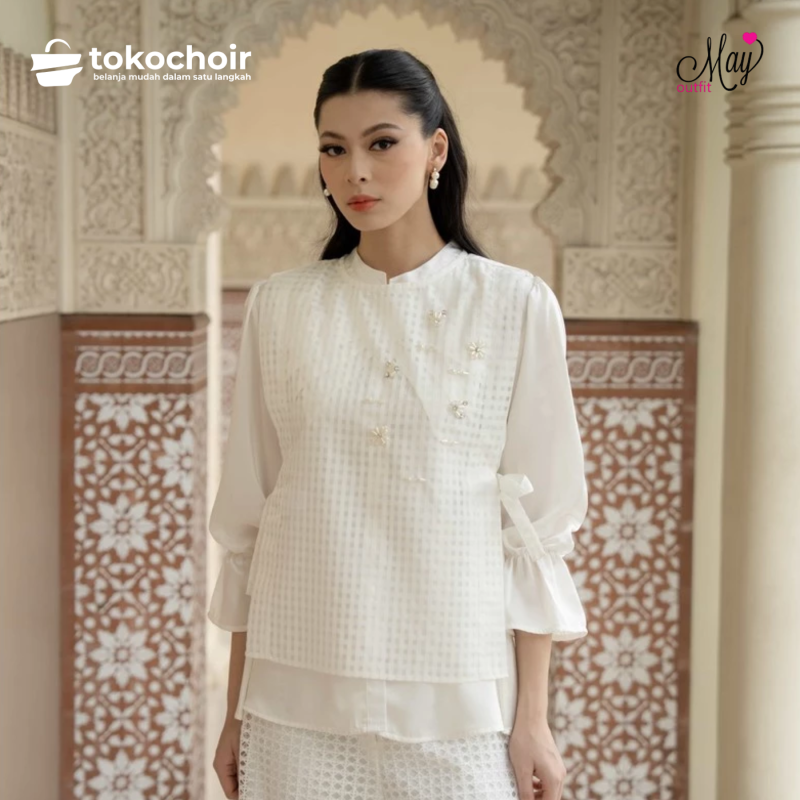 Mayoutfit Irvy Vest | Outer Rompi Vest Wanita Organza Aksen Beads Payet