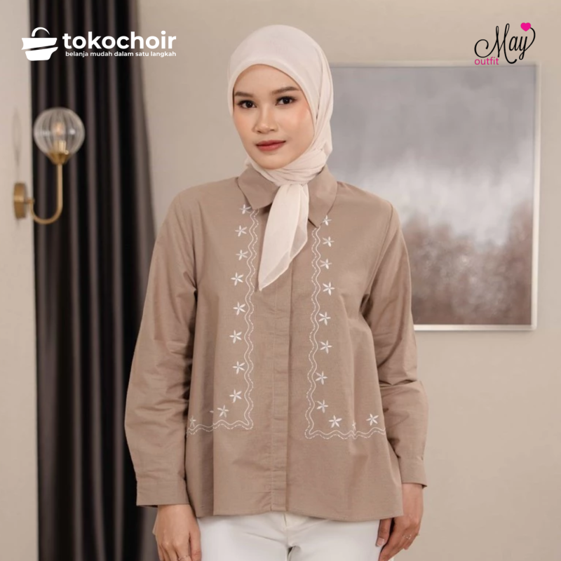 Mayoutfit Mychia Shirt | Kemeja Wanita Basic Motif Bordir Embroidery