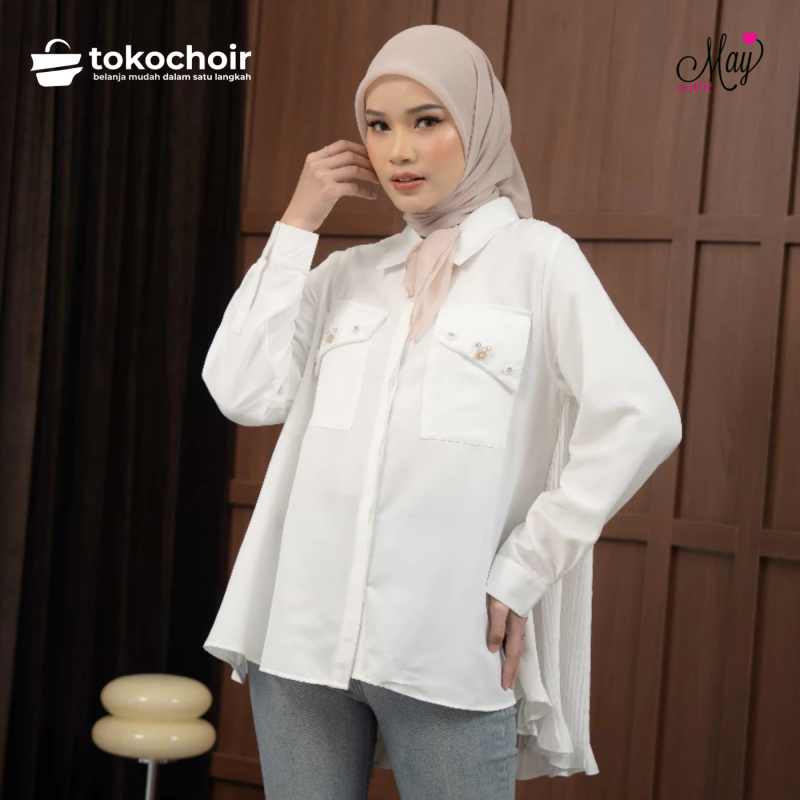 Mayoutfit Azelie Shirt | Kemeja Payet Wanita Kombi Plisket Oversized Blus