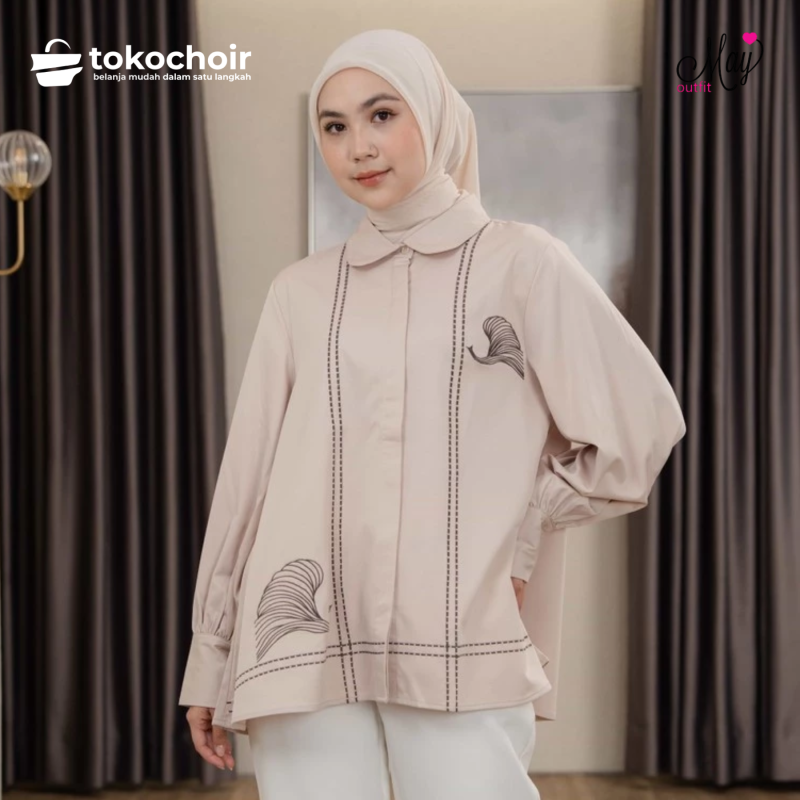 Mayoutfit Ivara Shirt | Kemeja Wanita mahogany Basic Aksen Bordir Embroidery
