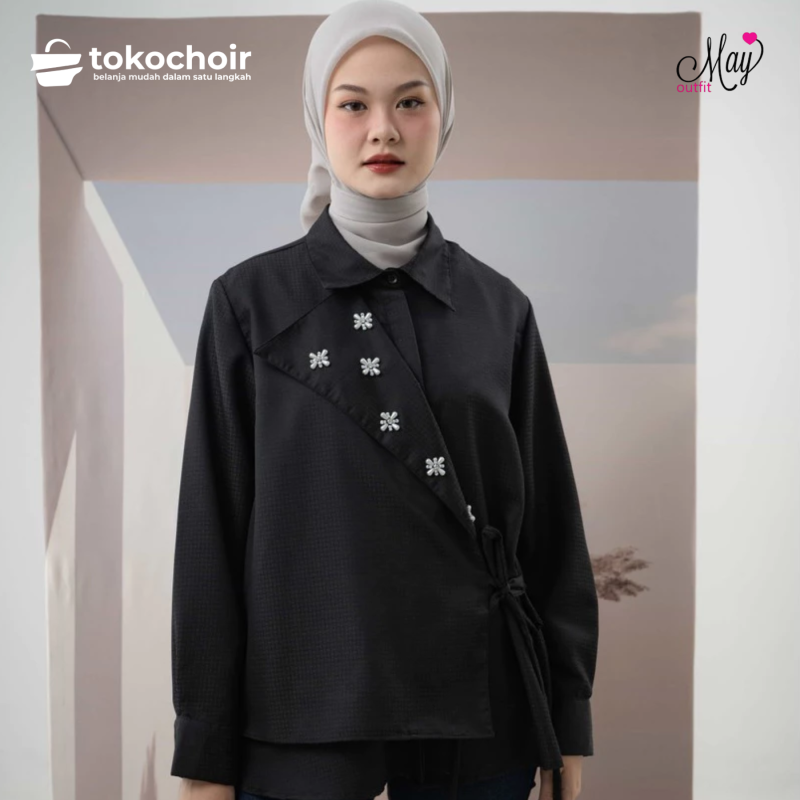 Mayoutfit Jilly Shirt | Kemeja Wanita Atasan Kimono Aksen Beads Layer Kancing Hidden