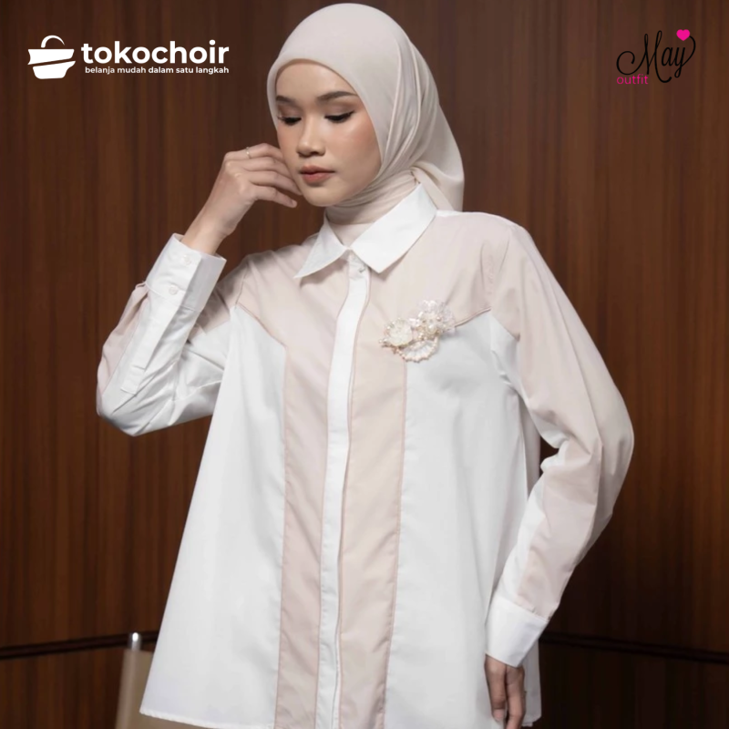 Mayoutfit Kyrena Shirt | Kemeja Basic Wanita Katun Poplin Kombi Two Tone