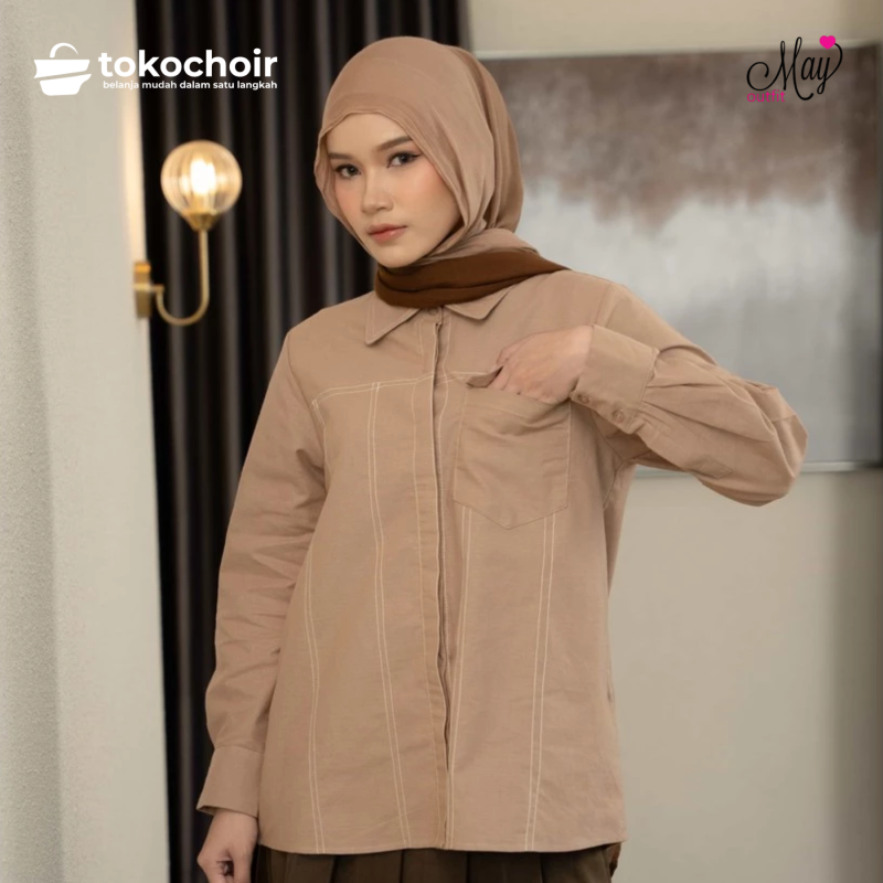 Mayoutfit Evanthy Shirt | Kemeja Wanita Linen Basic Aksen Lipit