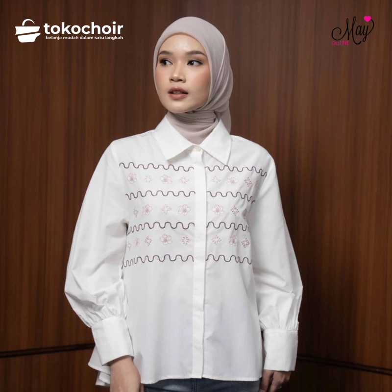 Mayoutfit Nezera Shirt | Kemeja Basic Wanita Katun Poplin Aksen Bordir Embroidery