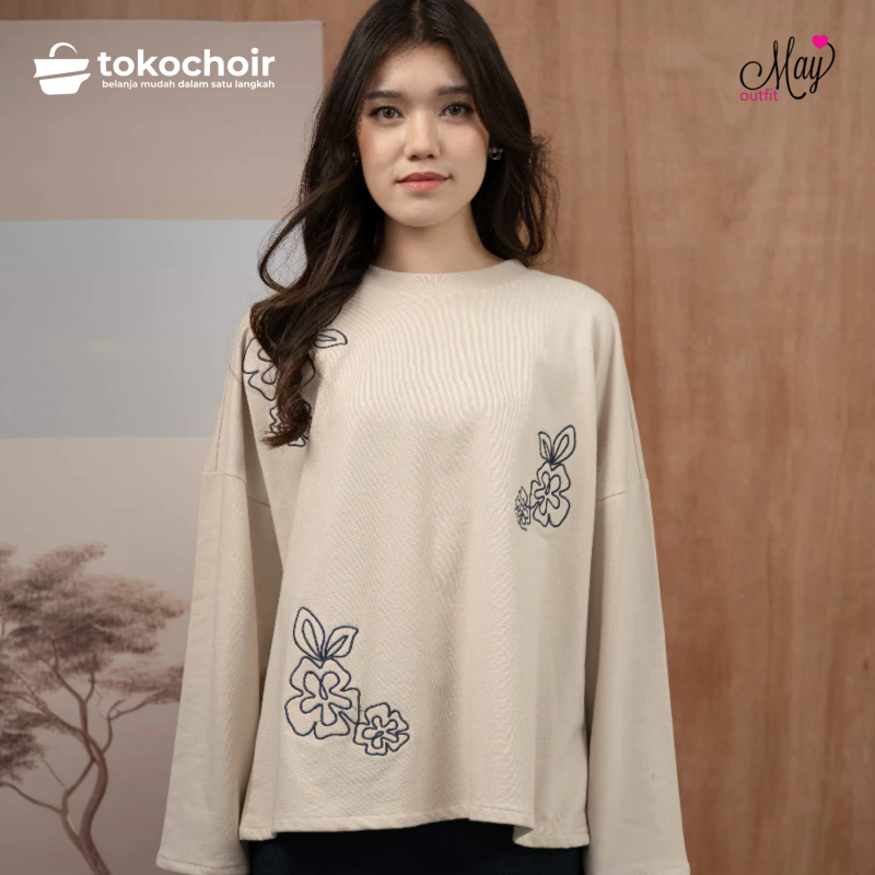 Mayoutfit Varuna Blouse | Blus Atasan Kaos Wanita Dropshoulder Bordir Embroidery