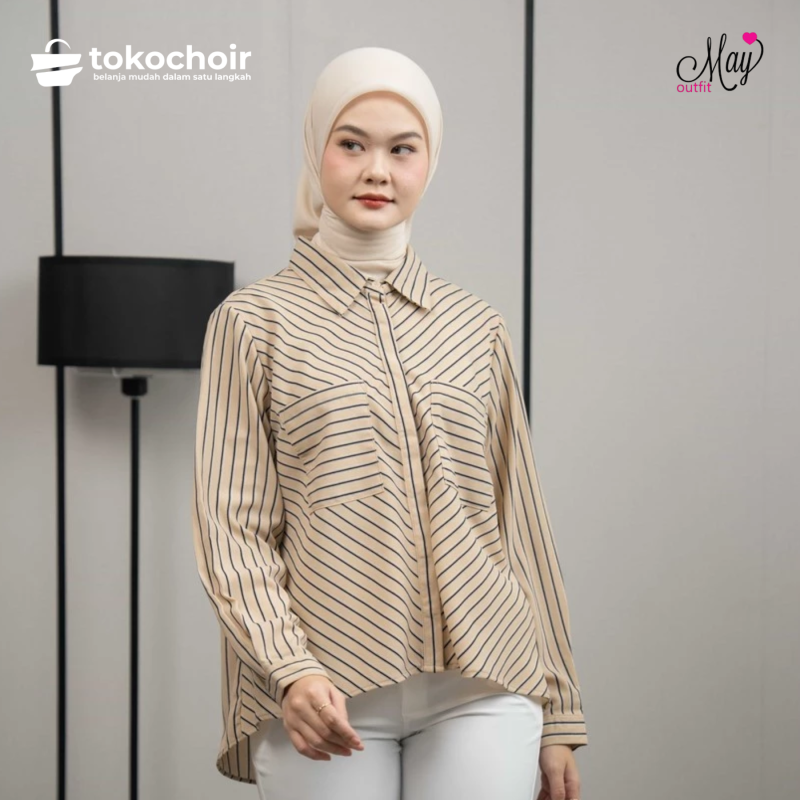 Mayoutfit Xoese Shirt | Kemeja Wanita Stripe Motif Garis