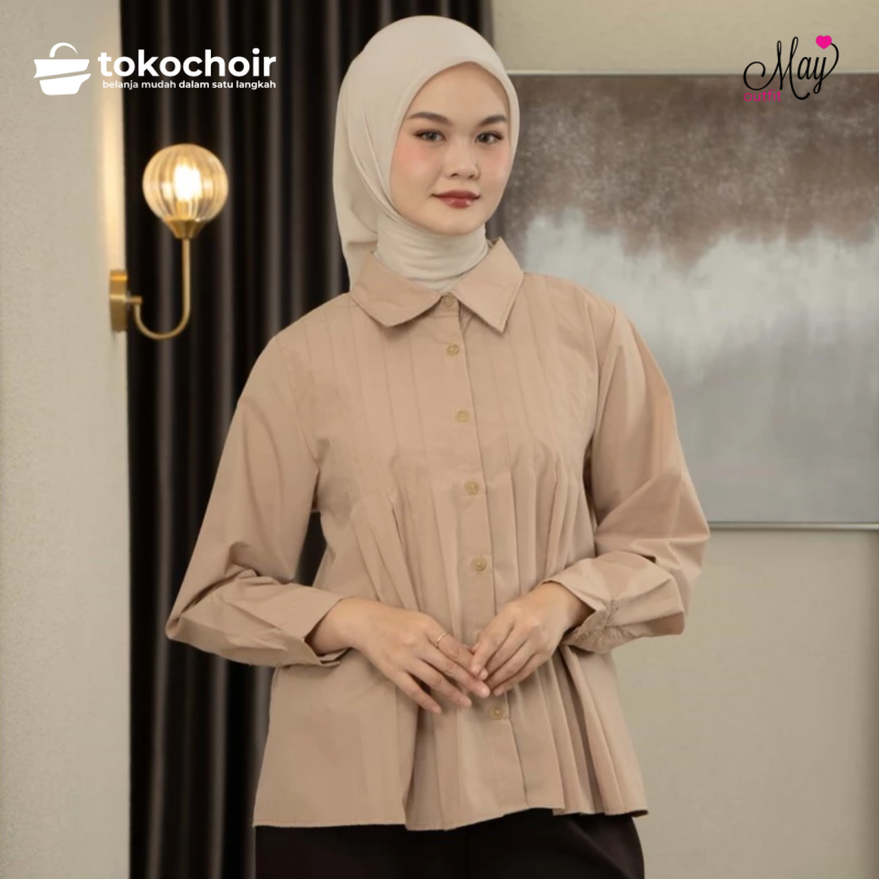 Mayoutfit Ruffina Shirt | Kemeja Basic Poplin Wanita Aksen Lipit