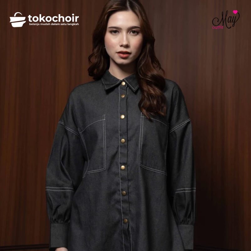 Mayoutfit Emery Shirt | Kemeja Denim Basic Wanita Hijabers friendly Oversize  4.9  406 penilai