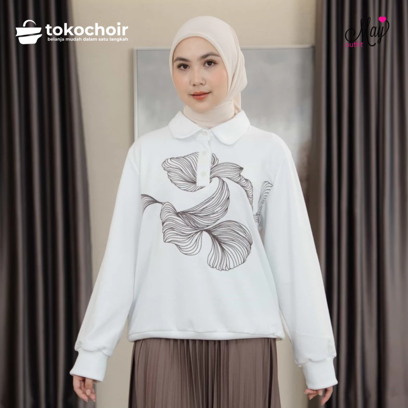 Mayoutfit Eneida Blouse | sweatshirt Atasan mahogany Polo Aksen Bordir