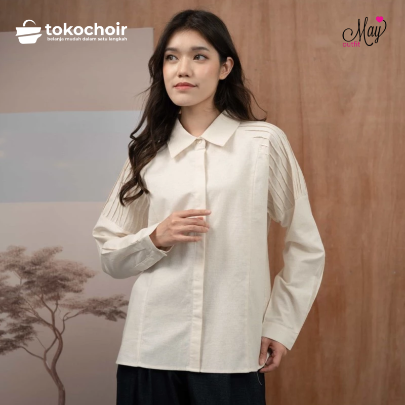 Mayoutfit Virey Shirt | Kemeja Raglan Linen Basic Wanita Aksen Opnaisel