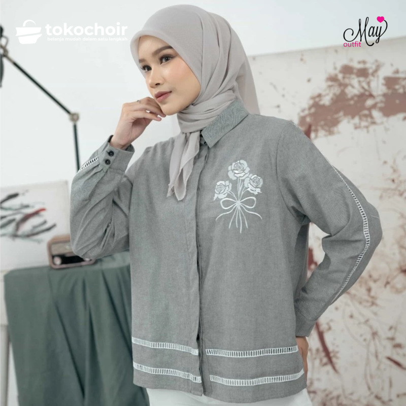 Mayoutfit Julie Shirt | Kemeja Basic Wanita Embroidery Bordir Bunga