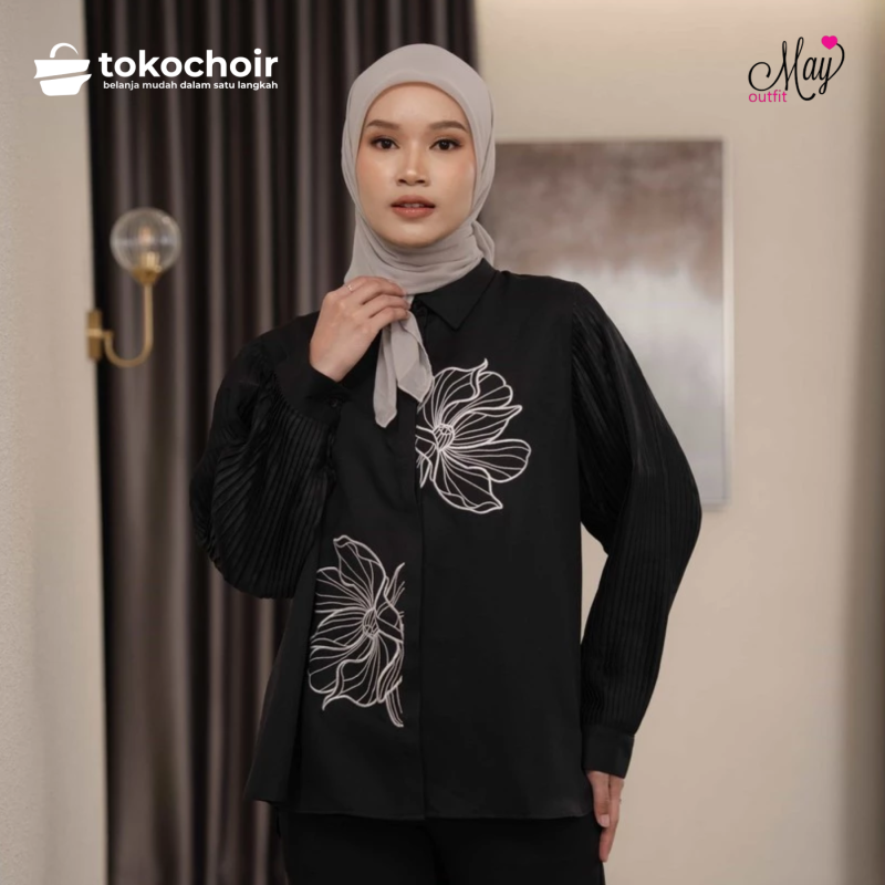 Mayoutfit Avyva Shirt | Kemeja Wanita Kombi Plisket Aksen Bordir Embroidery