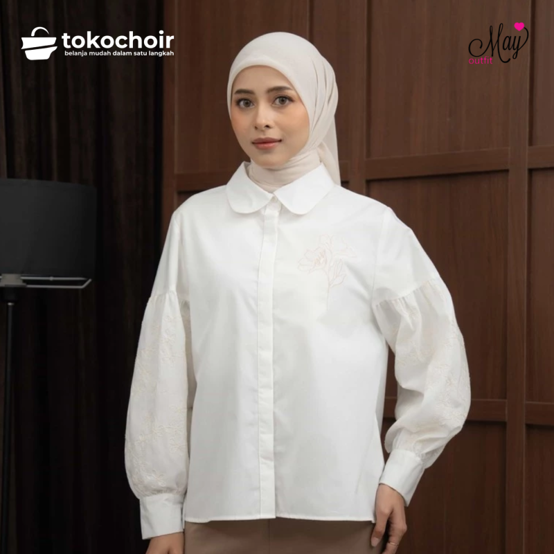 Mayoutfit Areksa Shirt | Kemeja Wanita Katun Bordir Motif Floral Ethnic Embroidery