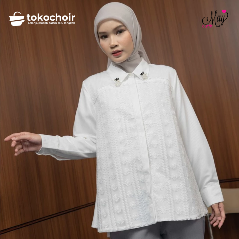 Mayoutfit Amory Shirt | Kemeja Wanita Kombi Tile Embroidery Aksen Renda Bordir