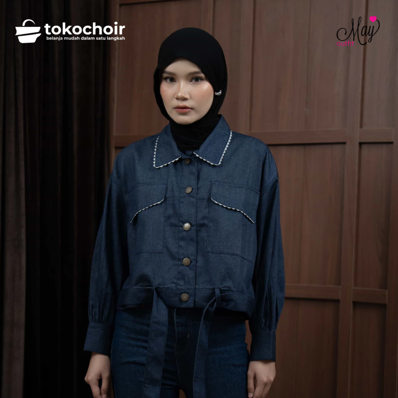 Mayoutfit Stoney Outer | Jaket Denim Crop Outer Wanita Kombi Motif Floral