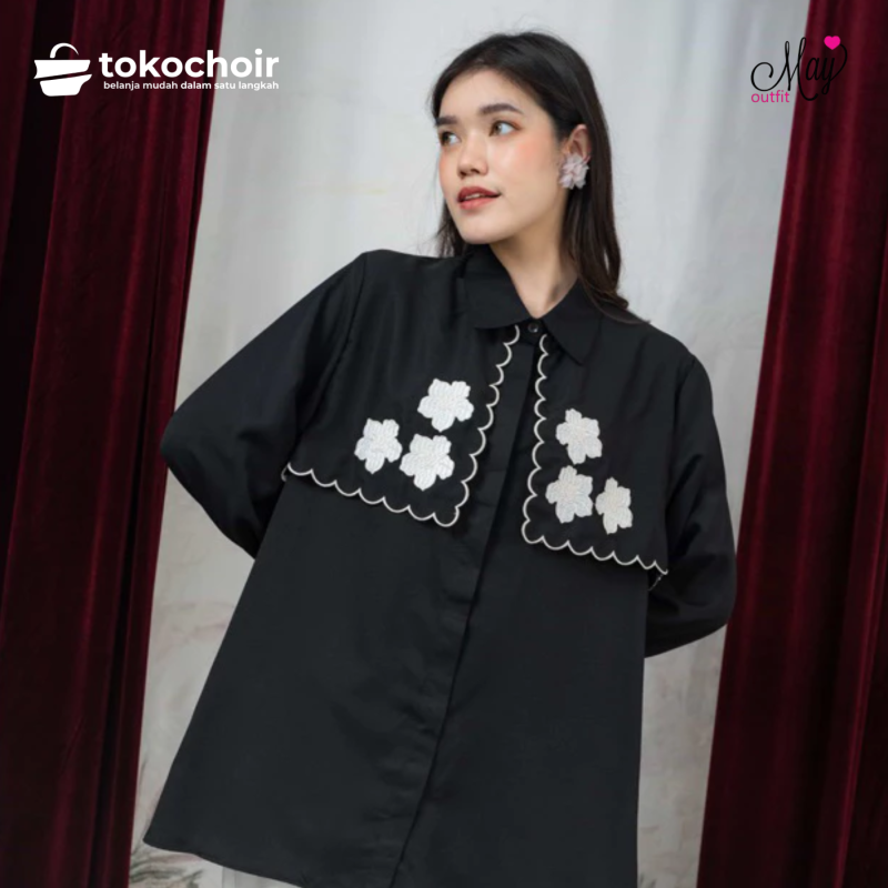 Mayoutfit Clara Shirt | Kemeja Wanita Bordir Layer Flat Collar