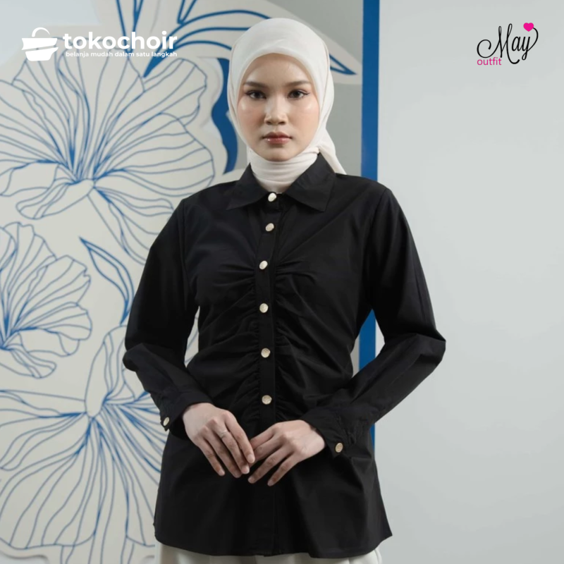 Mayoutfit Kyren Shirt | Atasan Kemeja Poplin Wanita Tali Pinggang Slimfit Looks