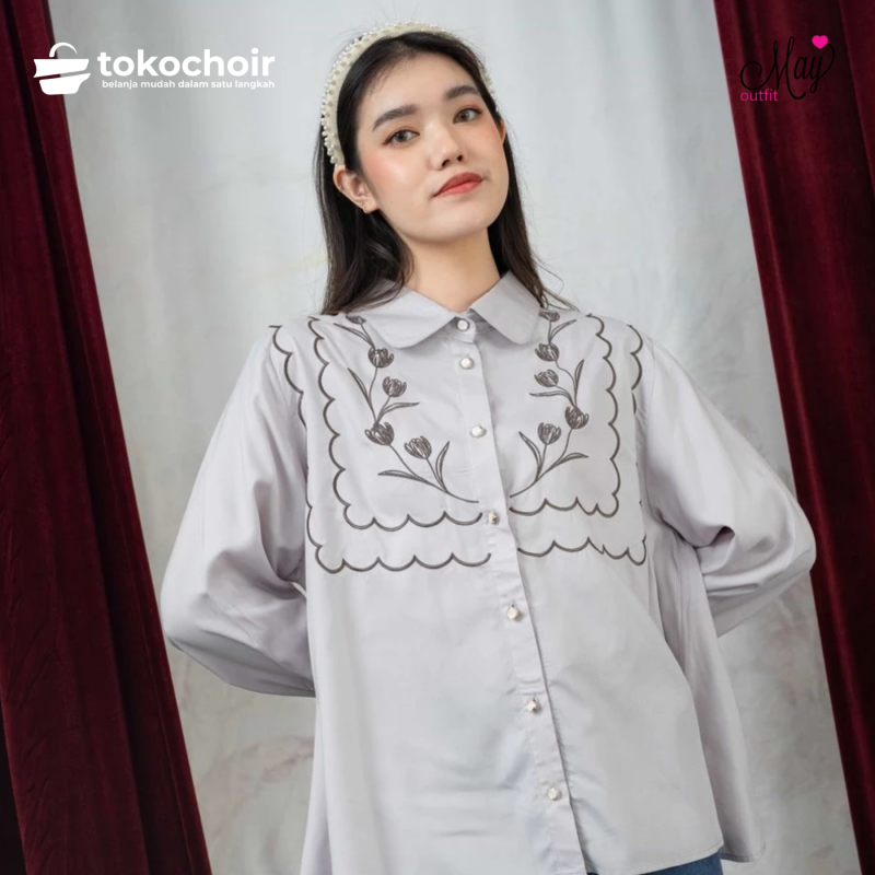 Mayoutfit Dhireen Shirt | Kemeja Poplin Bordir Wanita Floral Embroidery