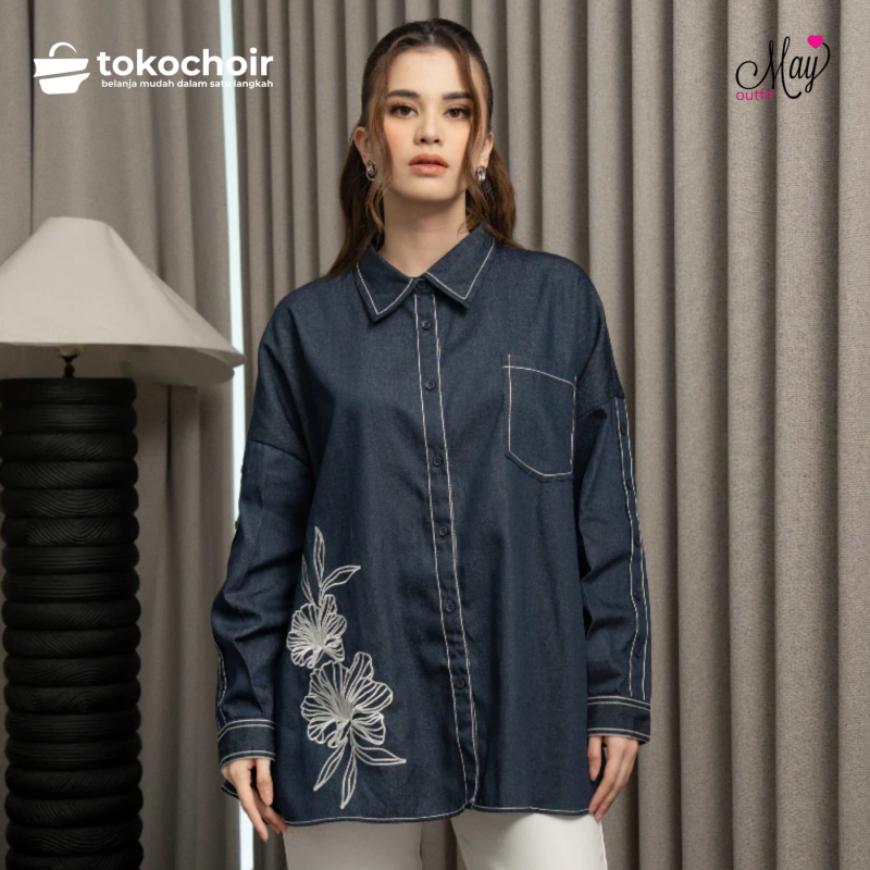 Mayoutfit x Dinan Fajrina Rainca Shirt | Kemeja Denim Wanita Basic Bordir Embroidery