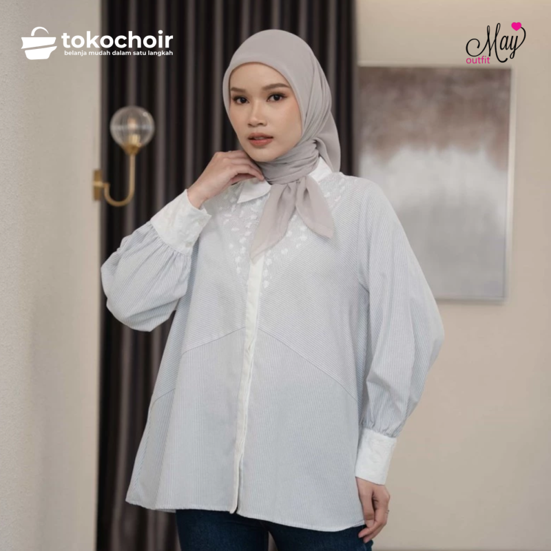 Mayoutfit Vamana Shirt | Kemeja Wanita Stripe Katun Konbi Tile Bordir Embroidery