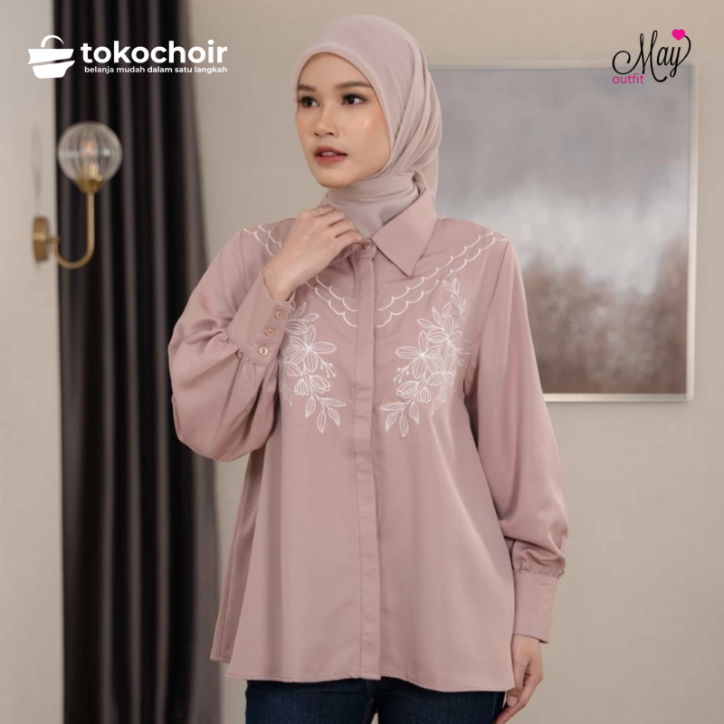 Mayoutfit Zolani Shirt | Kemeja Wanita Basic Motif Bordir Embroidery