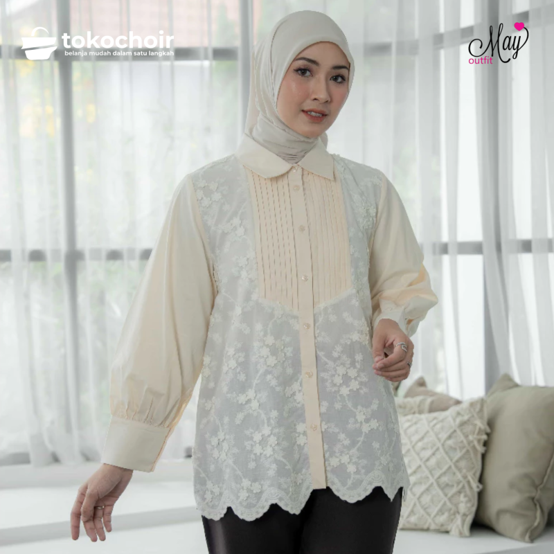 Mayoutfit Ivelle Shirt | Atasan Kemeja Embroidery Lengan Manset