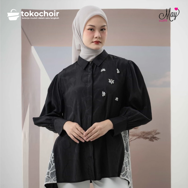 Mayoutfit Maribelle Shirt | Kemeja Wanita Brukat Bordir Kombi Tile Wanita Aksen Payet Beads