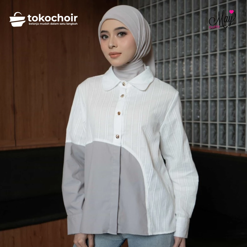 Mayoutfit Acelly Shirt | Kemeja Poplin Wanita Kombi Jaquard Two Tone Motif Stripe