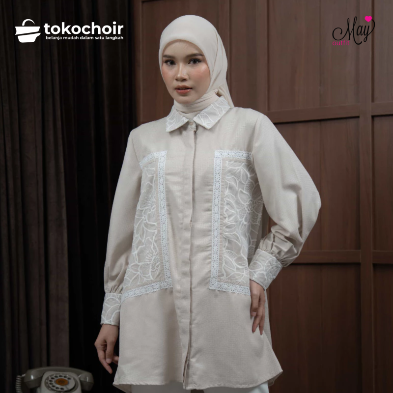 Mayoutfit Vanyka Tunic | Atasan Tunic Kemeja Wanita Kombinasi Brukat Tile Bordir Embroidery