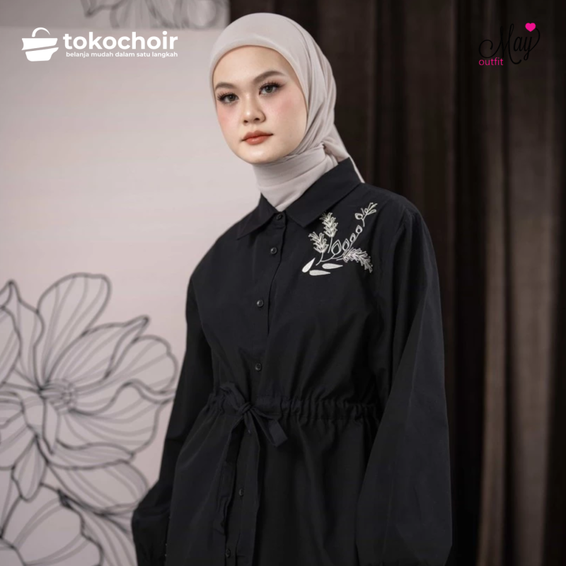 Mayoutfit Aysun Shirt | Kemeja Wanita Poplin Bordir Blouse Serut Pinggang