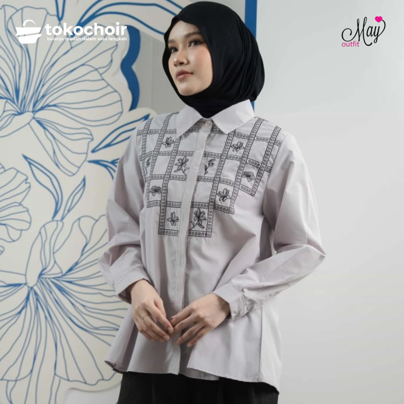 Mayoutfit Zyaire Shirt | Atasan Kemeja Poplin Wanita Aksen Embroidery