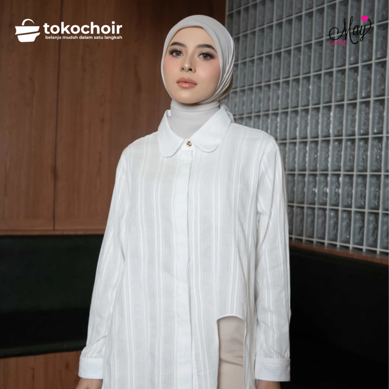 Mayoutfit Saelyn Shirt | Kemeja Wanita Katun Jaquard Stripe Line Bordir Embroidery
