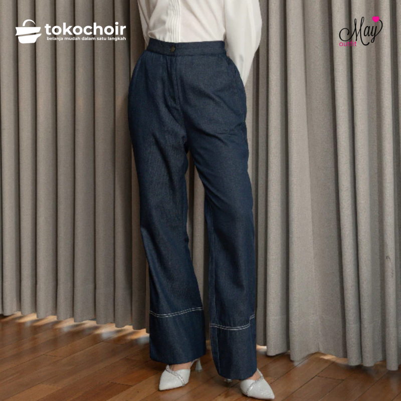 Mayoutfit x Dinan Fajrina Gaela Pants | Celana Panjang Wanita Denim Model Bootcut