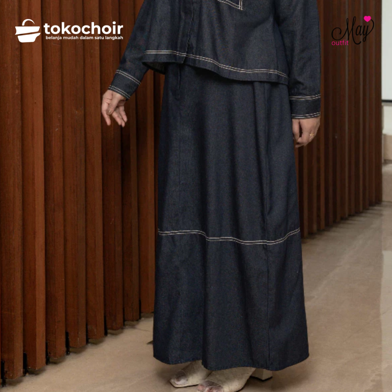 Mayoutfit x Dinan Fajrina Christella Skirt | Rok Denim Panjang Aksen Bordir Stitch